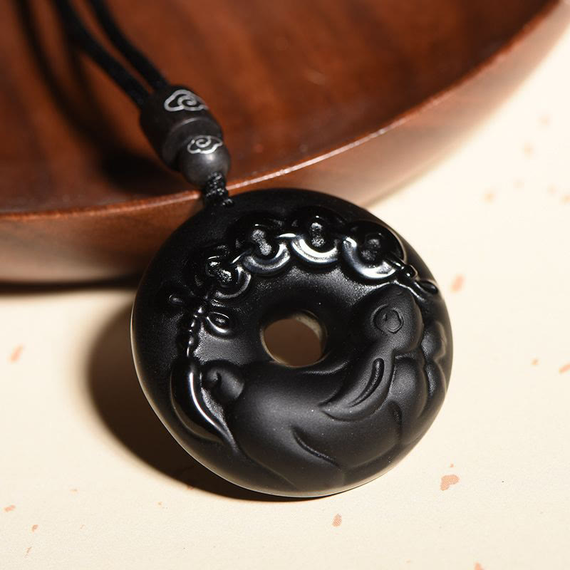 Chinesischer Sternzeichen-Anhänger aus schwarzem Obsidian