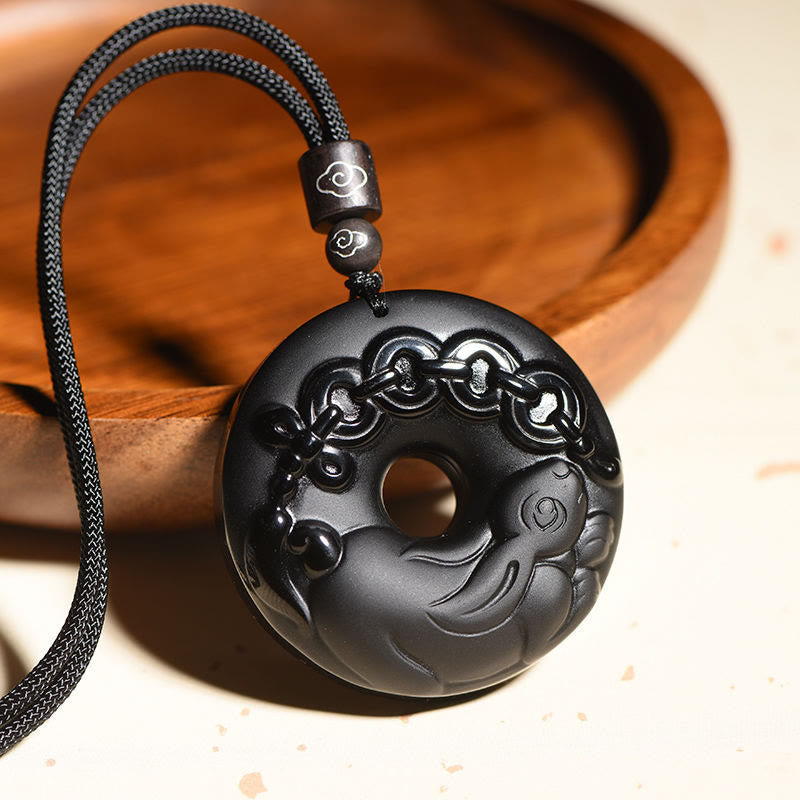 Chinesischer Sternzeichen-Anhänger aus schwarzem Obsidian
