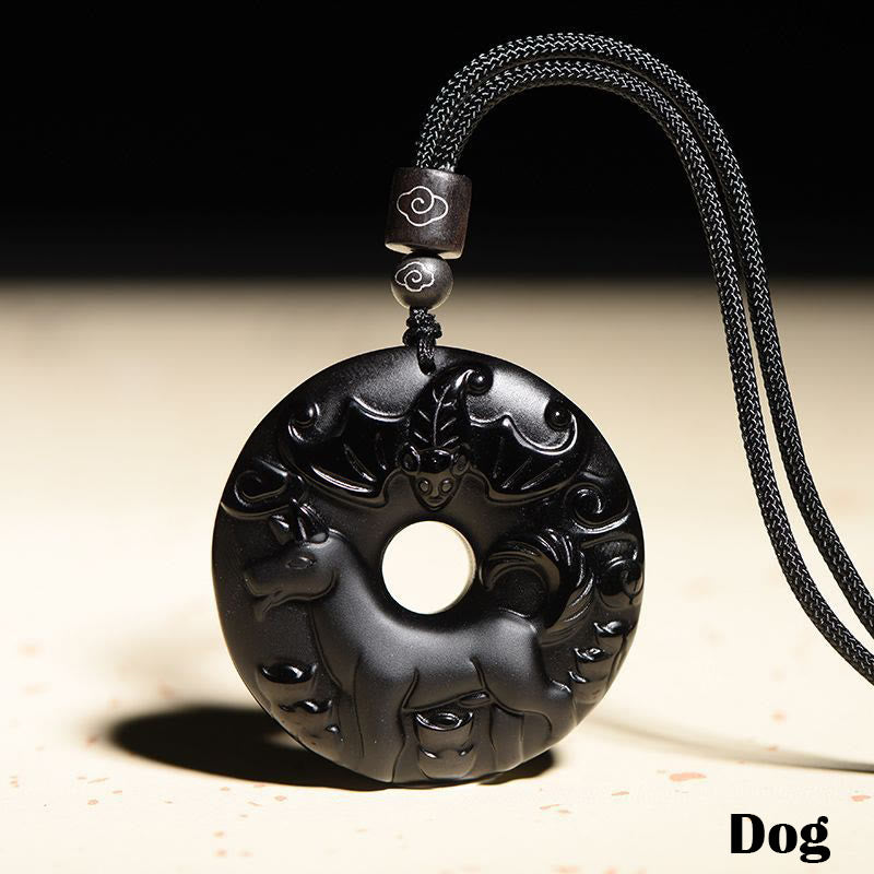 Chinesischer Sternzeichen-Anhänger aus schwarzem Obsidian