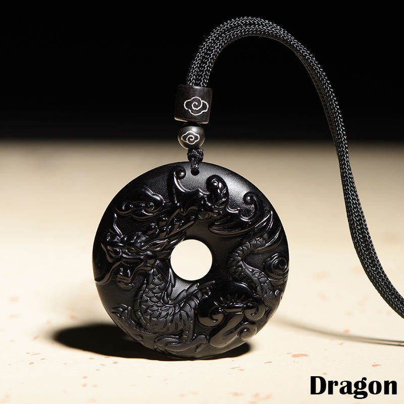 Chinesischer Sternzeichen-Anhänger aus schwarzem Obsidian