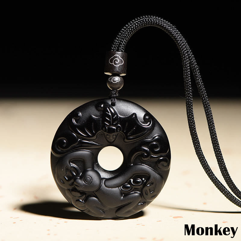 Chinesischer Sternzeichen-Anhänger aus schwarzem Obsidian