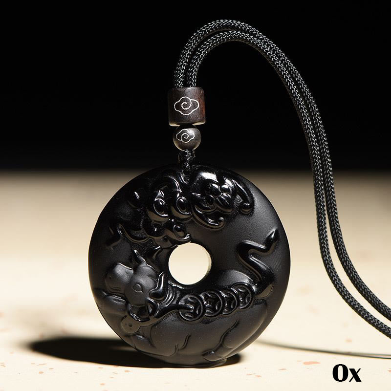 Chinesischer Sternzeichen-Anhänger aus schwarzem Obsidian