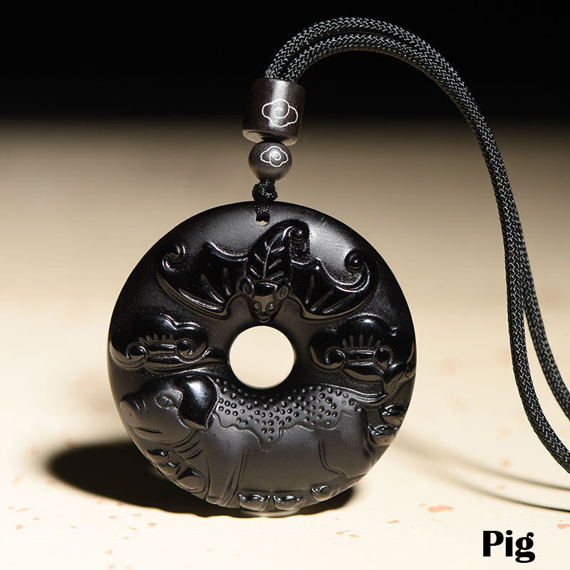 Chinesischer Sternzeichen-Anhänger aus schwarzem Obsidian