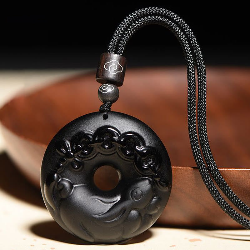Chinesischer Sternzeichen-Anhänger aus schwarzem Obsidian