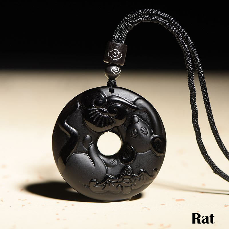 Chinesischer Sternzeichen-Anhänger aus schwarzem Obsidian