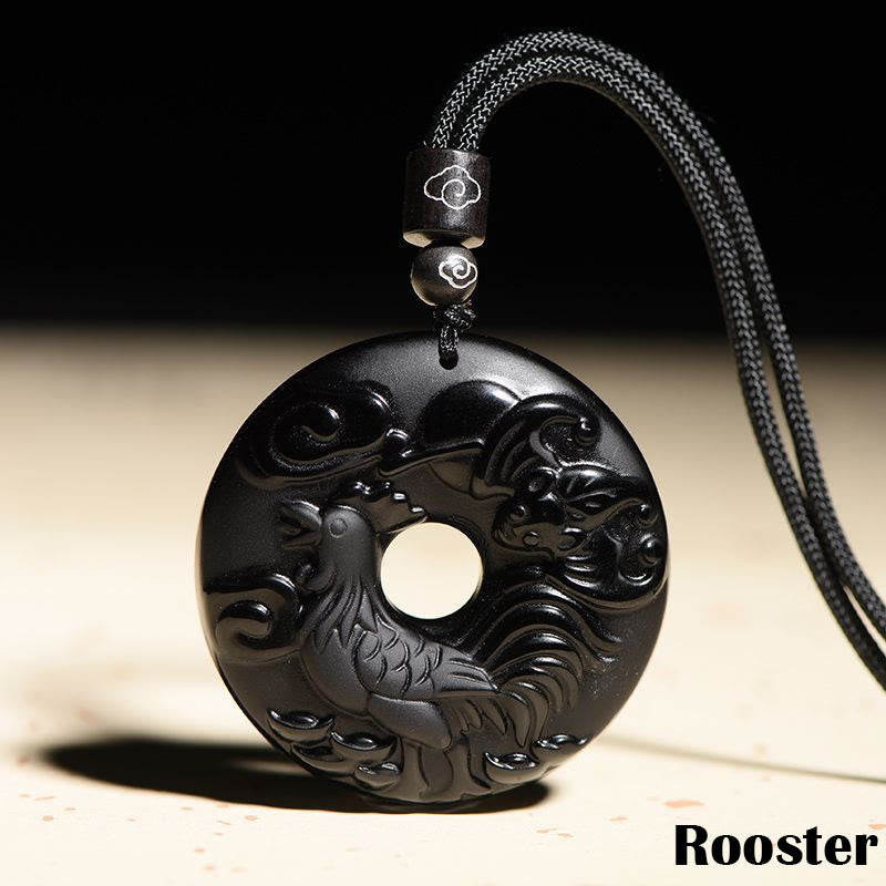 Chinesischer Sternzeichen-Anhänger aus schwarzem Obsidian