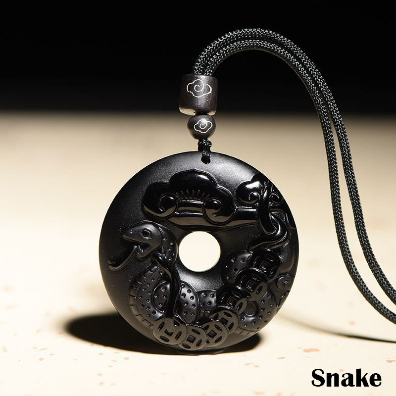 Chinesischer Sternzeichen-Anhänger aus schwarzem Obsidian