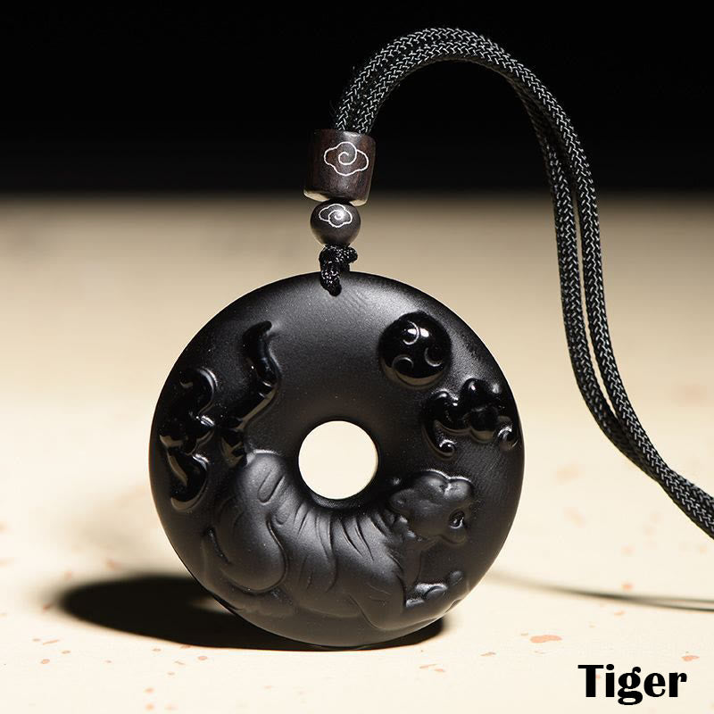 Chinesischer Sternzeichen-Anhänger aus schwarzem Obsidian