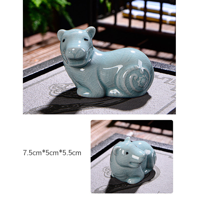 Chinesisches Tierkreiszeichen-Teetier aus Keramik für Reichtum und Wohlstand