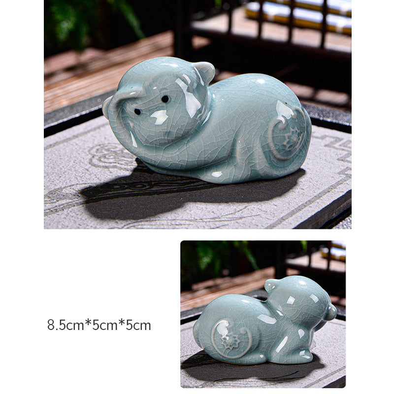 Chinesisches Tierkreiszeichen-Teetier aus Keramik für Reichtum und Wohlstand