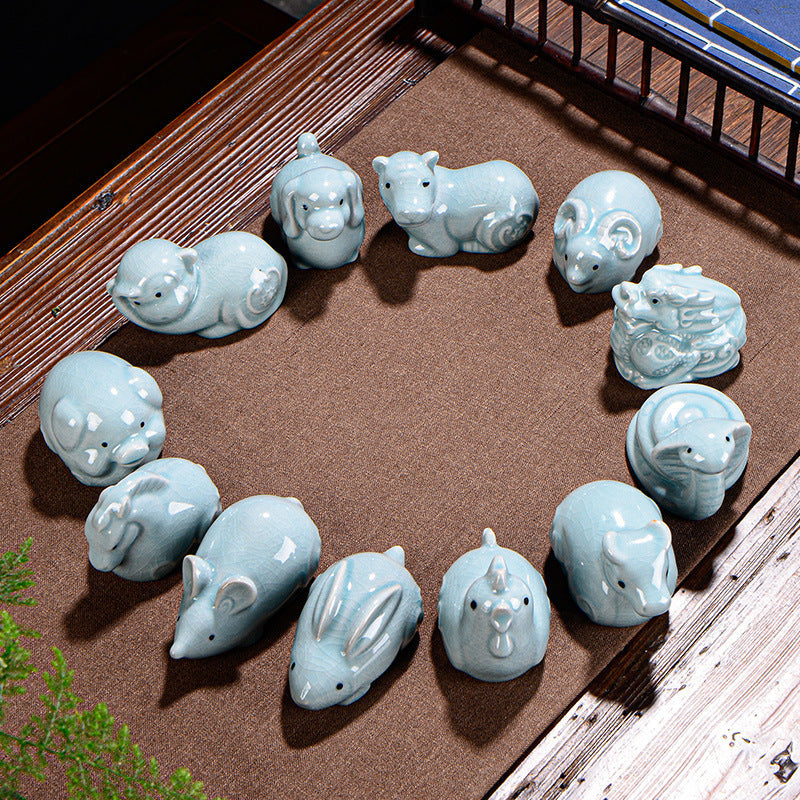 Chinesisches Tierkreiszeichen-Teetier aus Keramik für Reichtum und Wohlstand