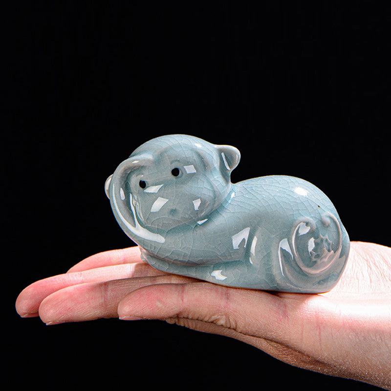 Chinesisches Tierkreiszeichen-Teetier aus Keramik für Reichtum und Wohlstand