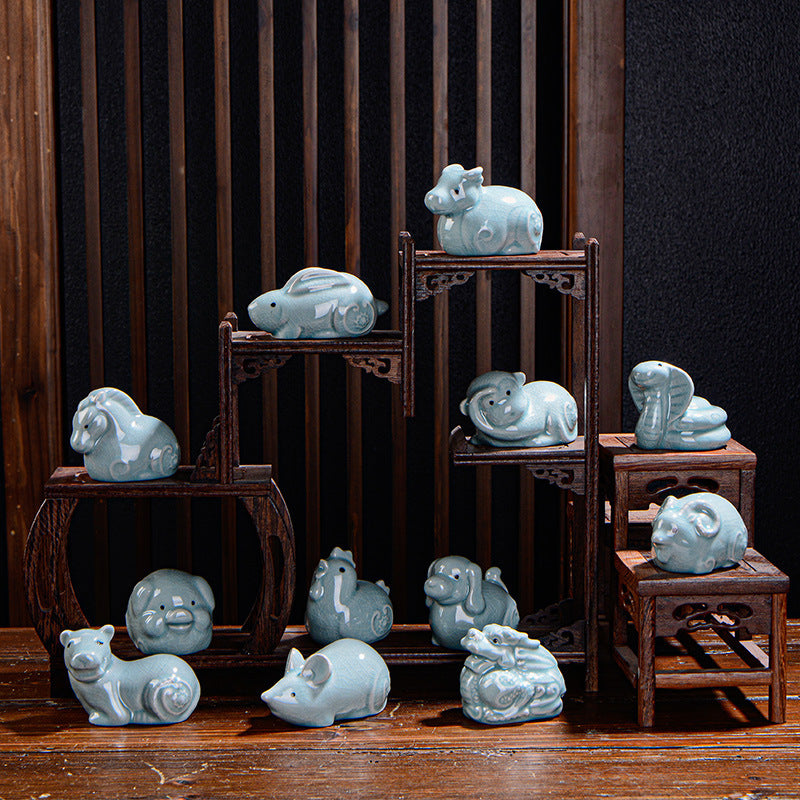Chinesisches Tierkreiszeichen-Teetier aus Keramik für Reichtum und Wohlstand