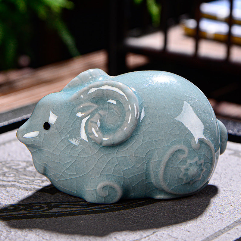 Chinesisches Tierkreiszeichen-Teetier aus Keramik für Reichtum und Wohlstand