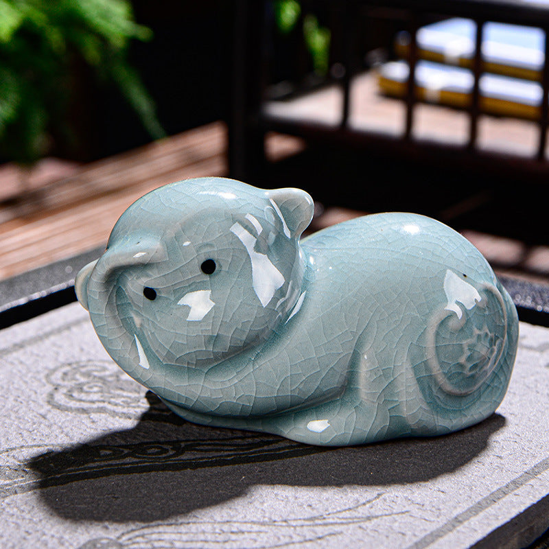 Chinesisches Tierkreiszeichen-Teetier aus Keramik für Reichtum und Wohlstand