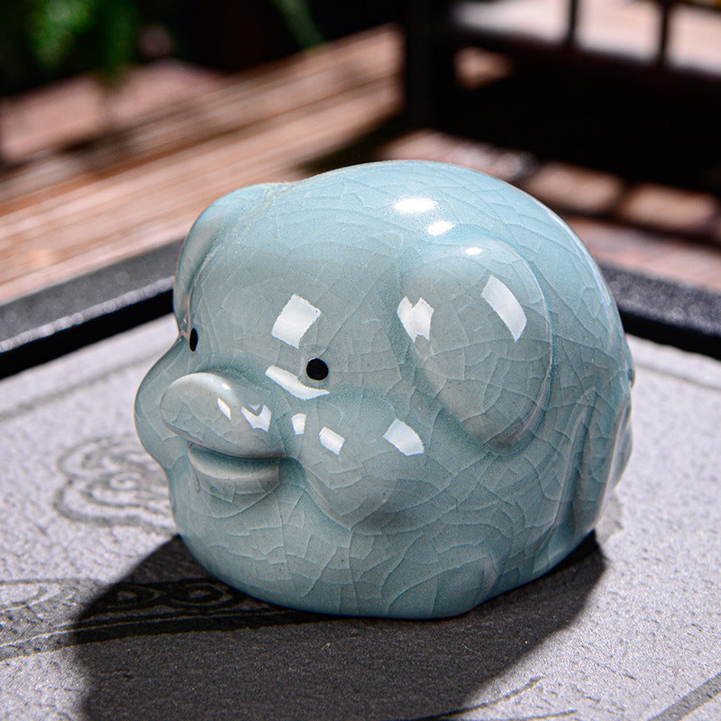 Chinesisches Tierkreiszeichen-Teetier aus Keramik für Reichtum und Wohlstand