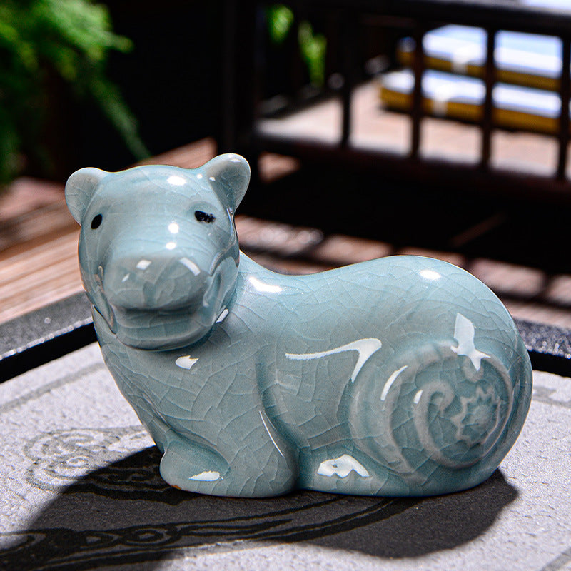 Chinesisches Tierkreiszeichen-Teetier aus Keramik für Reichtum und Wohlstand
