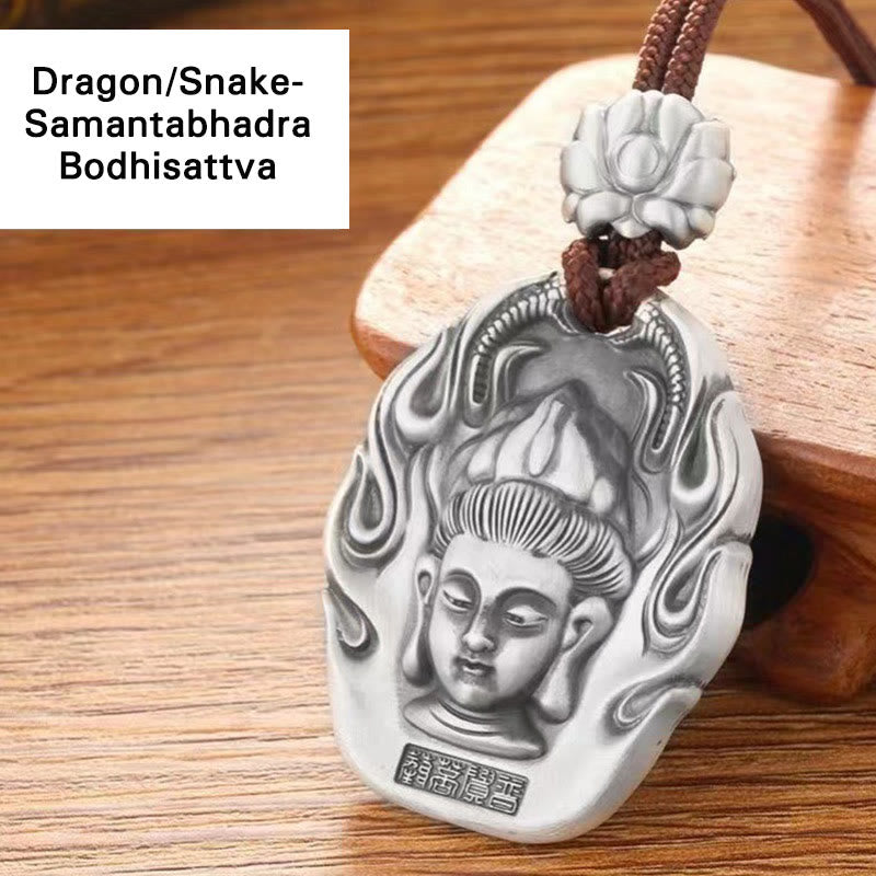 Halskette mit chinesischem Sternzeichen und Mitgefühl, mit Om Mani Padme Hum-Anhänger