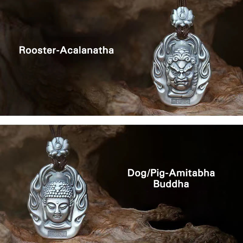 Halskette mit chinesischem Sternzeichen und Mitgefühl, mit Om Mani Padme Hum-Anhänger