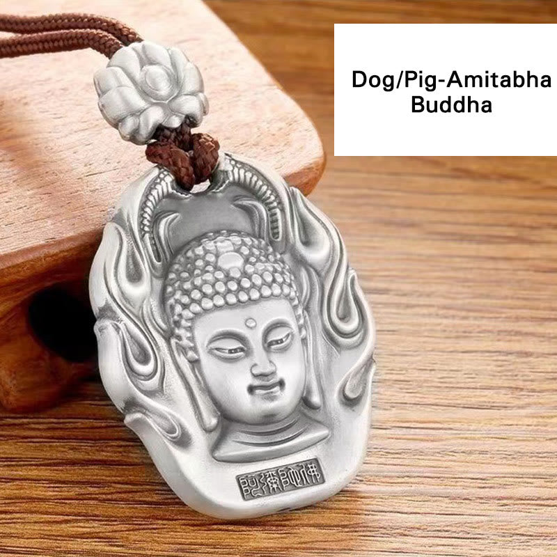 Halskette mit chinesischem Sternzeichen und Mitgefühl, mit Om Mani Padme Hum-Anhänger