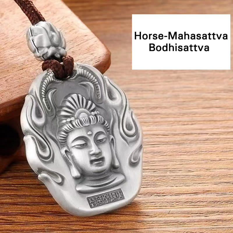 Halskette mit chinesischem Sternzeichen und Mitgefühl, mit Om Mani Padme Hum-Anhänger