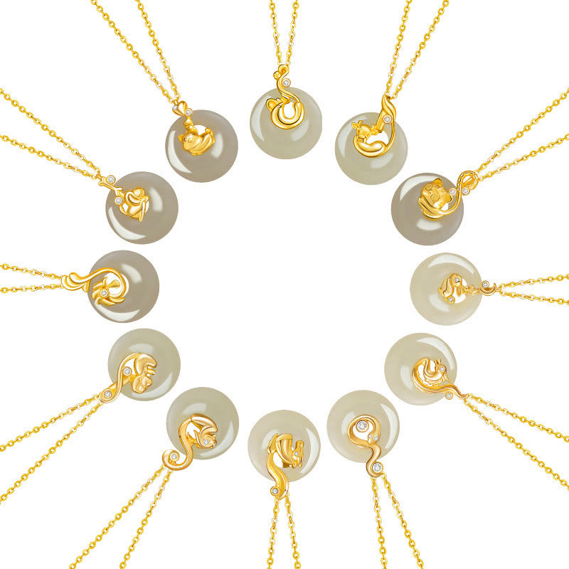 Chinesischer Sternzeichen Hetian Jade Fülle Halskette Anhänger