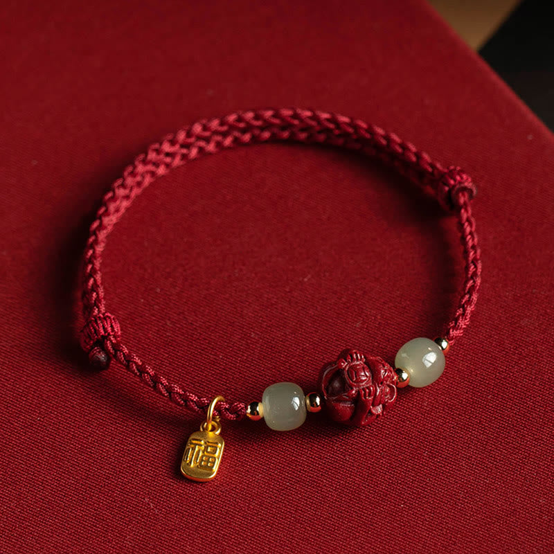 Chinesisches Sternzeichen Jade Fu Glücksseil Armband