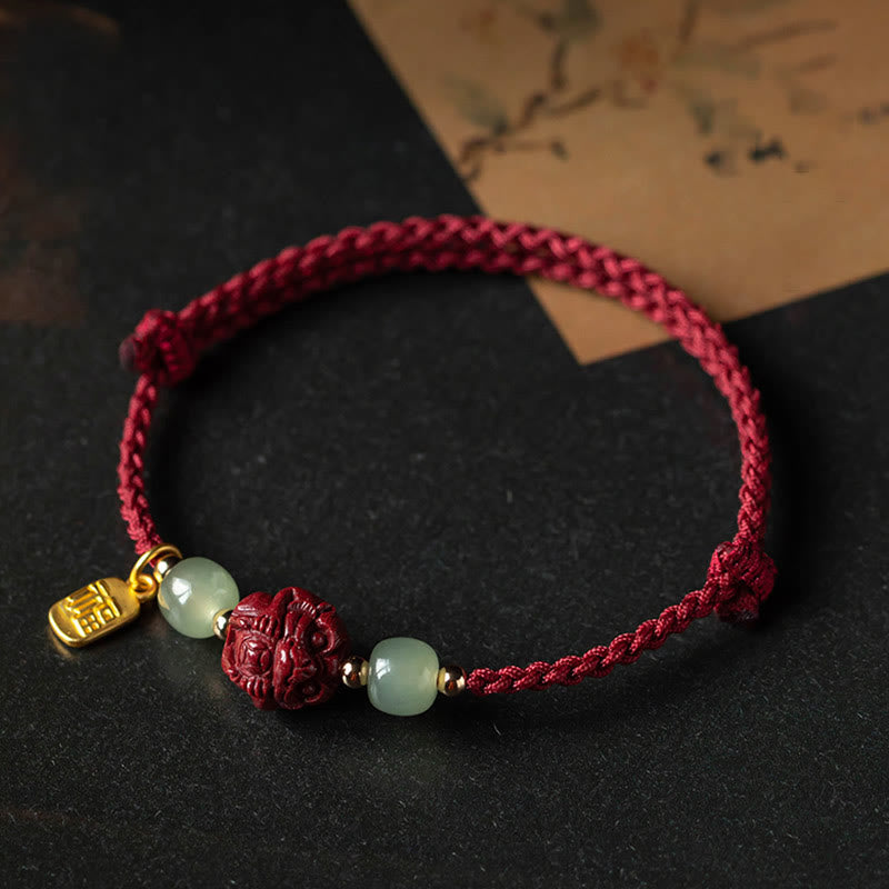 Chinesisches Sternzeichen Jade Fu Glücksseil Armband