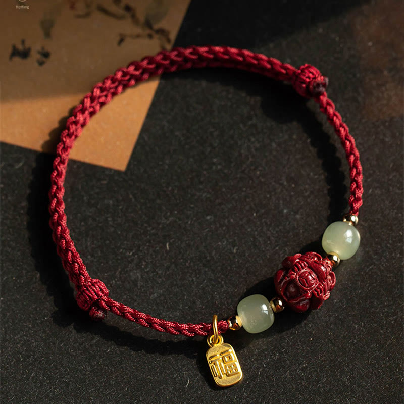 Chinesisches Sternzeichen Jade Fu Glücksseil Armband