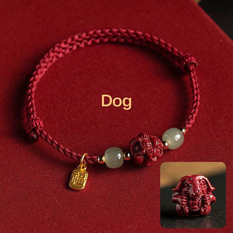 Chinesisches Sternzeichen Jade Fu Glücksseil Armband
