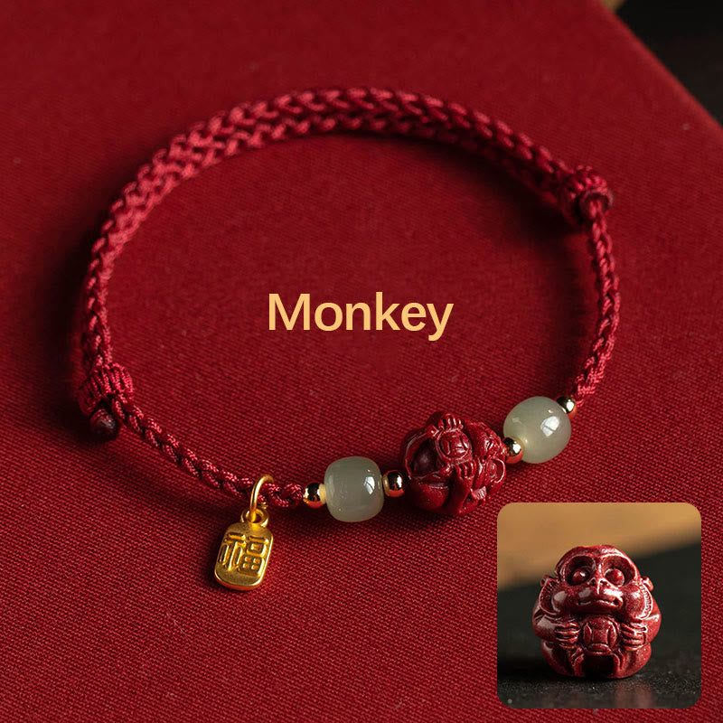 Chinesisches Sternzeichen Jade Fu Glücksseil Armband