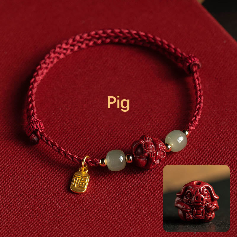 Chinesisches Sternzeichen Jade Fu Glücksseil Armband