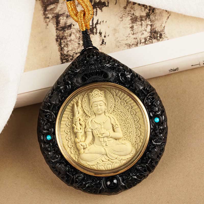 Chinesische Sternzeichen-Halskette mit Avalokitesvara und rotem Sandelholz-Anhänger