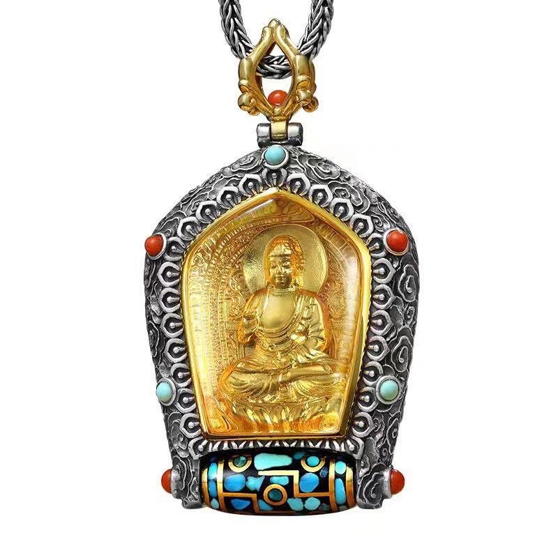 Halskette mit chinesischem Sternzeichen und Buddha-Anhänger für Wohlstand
