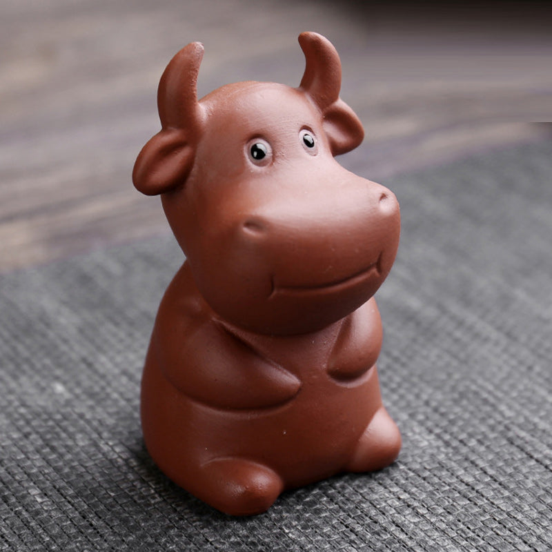 Chinesische Tierkreiszeichen Reichtumsfigur aus lila Ton | Wohlstand