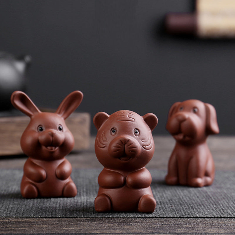 Chinesische Tierkreiszeichen Reichtumsfigur aus lila Ton | Wohlstand