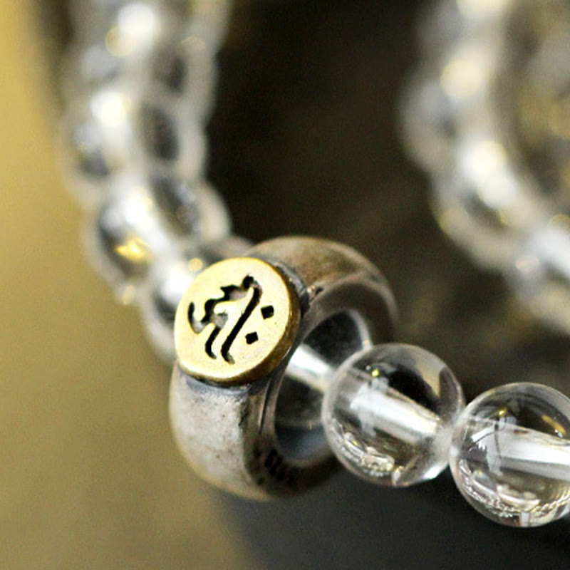 Dreifach gewickeltes Armband mit chinesischem Sternzeichen aus 925er Sterlingsilber und weißem Kristall