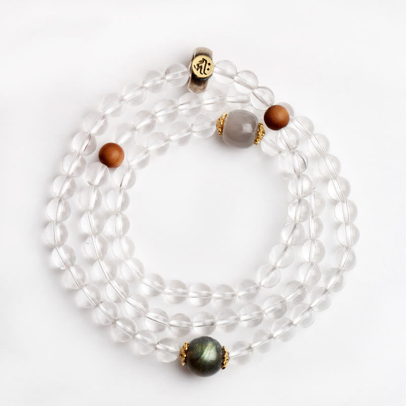 Dreifach gewickeltes Armband mit chinesischem Sternzeichen aus 925er Sterlingsilber und weißem Kristall