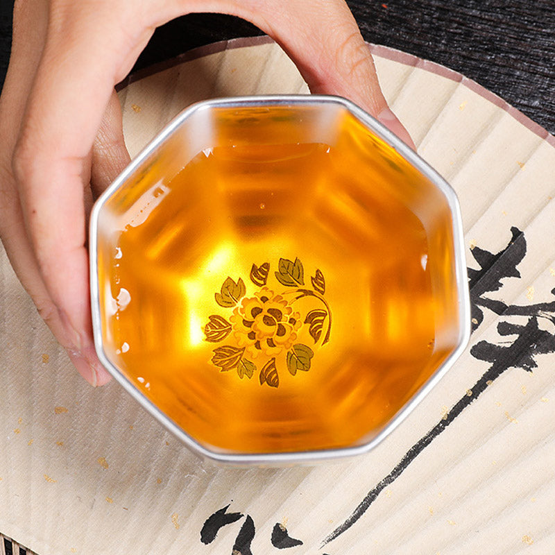 Chrysanthemen-Keramik-Teetasse für Zen-Dekor | 165 ml und 100 ml