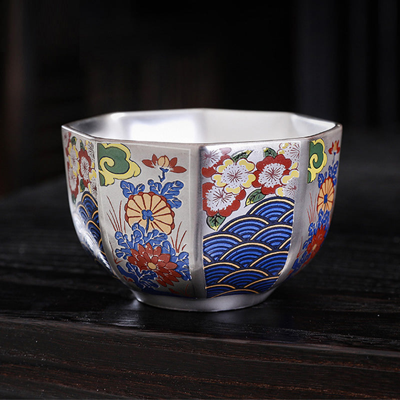 Chrysanthemen-Keramik-Teetasse für Zen-Dekor | 165 ml und 100 ml