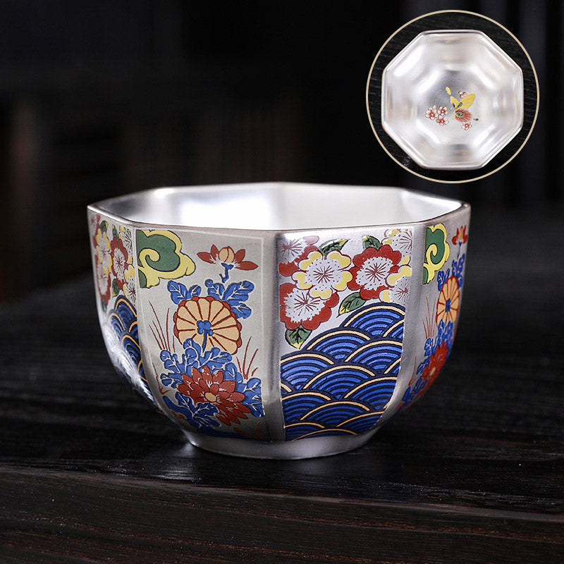 Chrysanthemen-Keramik-Teetasse für Zen-Dekor | 165 ml und 100 ml