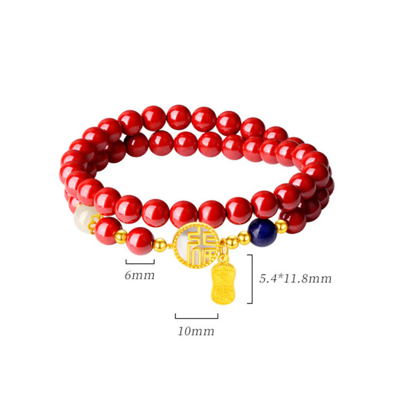 Zinnoberarmband mit Fu-Charakter und Tridacna-Stein