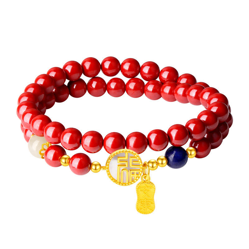 Zinnoberarmband mit Fu-Charakter und Tridacna-Stein