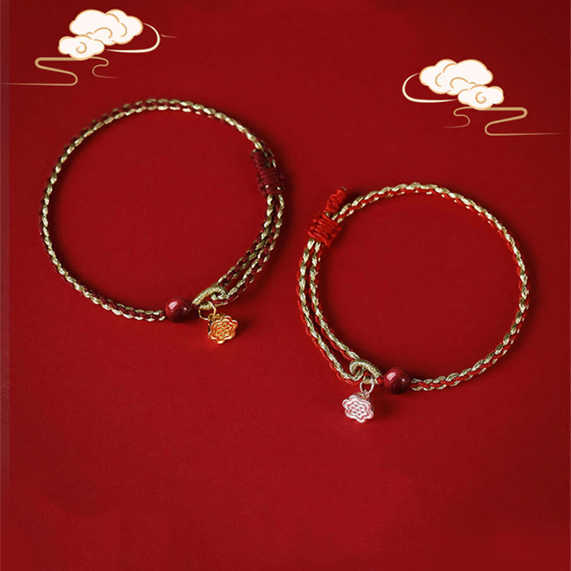 Zinnober-Armband mit Lotus-Silber-Segensgeflecht 6 mm