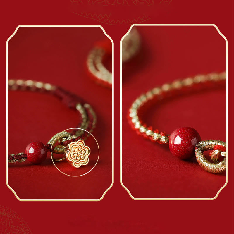 Zinnober-Armband mit Lotus-Silber-Segensgeflecht 6 mm