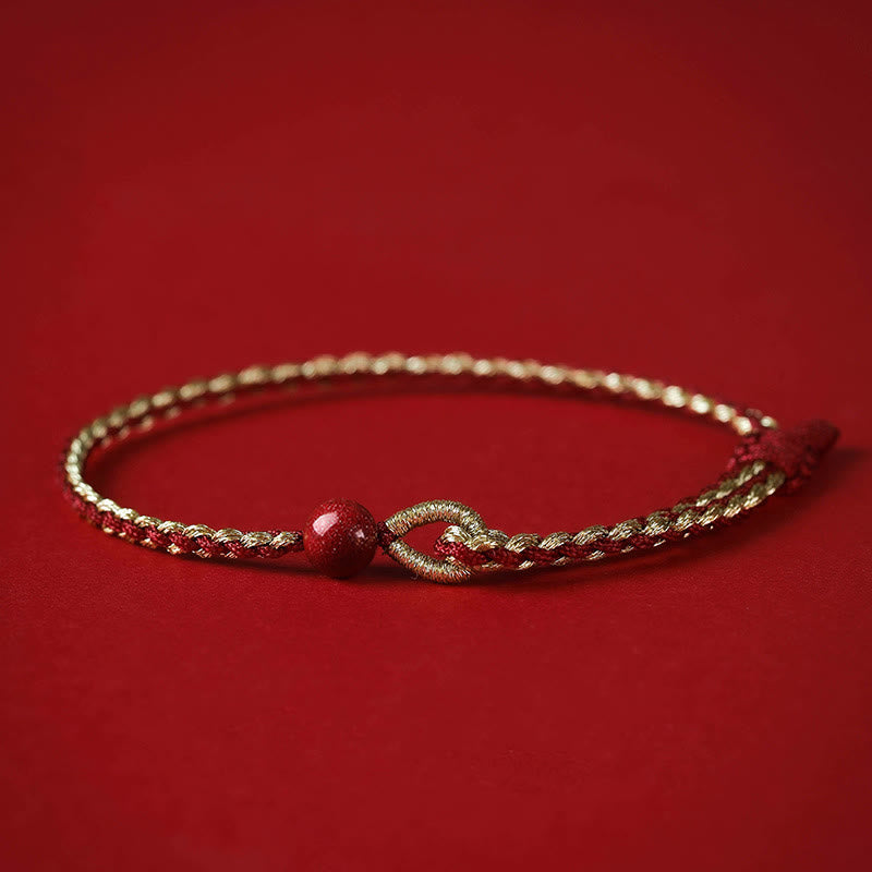 Zinnober-Armband mit Lotus-Silber-Segensgeflecht 6 mm