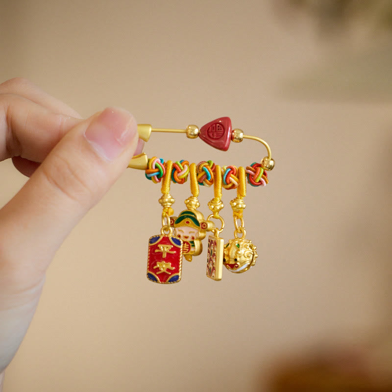 Zinnober-Kupfer-Fu-Charakter-Caishen-Brosche für Reichtum und Schutz