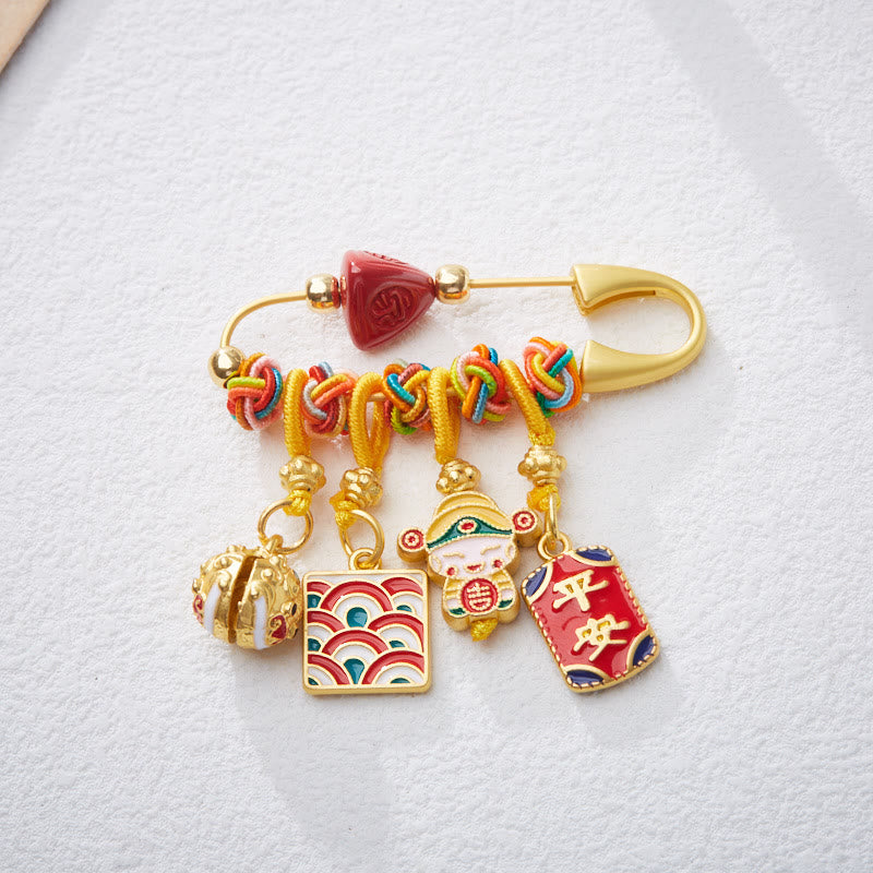 Zinnober-Kupfer-Fu-Charakter-Caishen-Brosche für Reichtum und Schutz