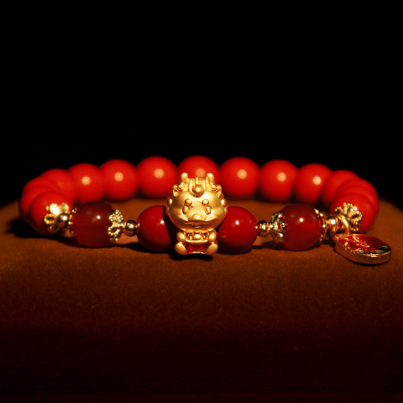 Zinnober-Drachen-Armband für Schutz und Wohlstand, 8 mm Perlen