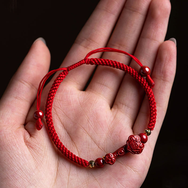Cinnabar Fu Charakter 14–20 cm rote Schnur geflochtenes Armband